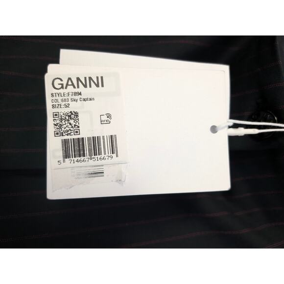 NWT GANNI Pinstriped Twill Midi Dress Midnight Blue Red Pinstripes IT 52 US 22 - Picture 10 of 12